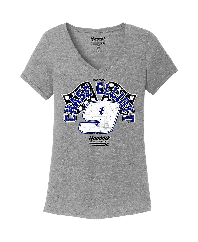 Hendrick Motorsports Team Collection Women's Heather Gray Chase Elliott Name Number V-Neck T-Shirt