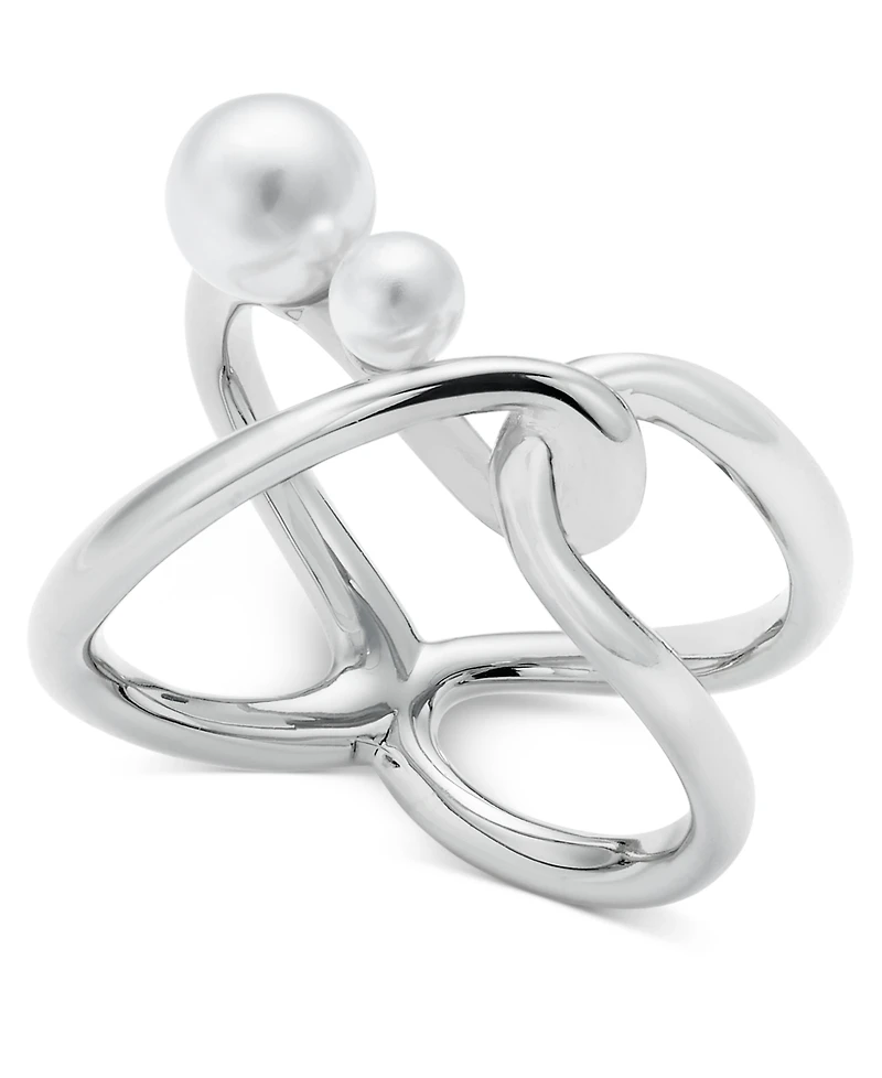 I.n.c. International Concepts Silver-Tone Imitation Pearl Openwork Statement Ring, Exclusively at Macy's