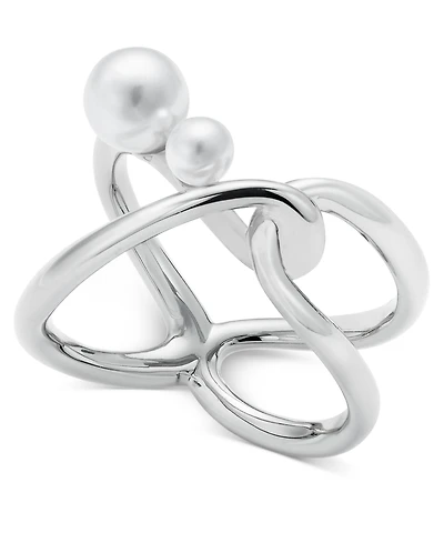 I.n.c. International Concepts Silver-Tone Imitation Pearl Openwork Statement Ring, Exclusively at Macy's
