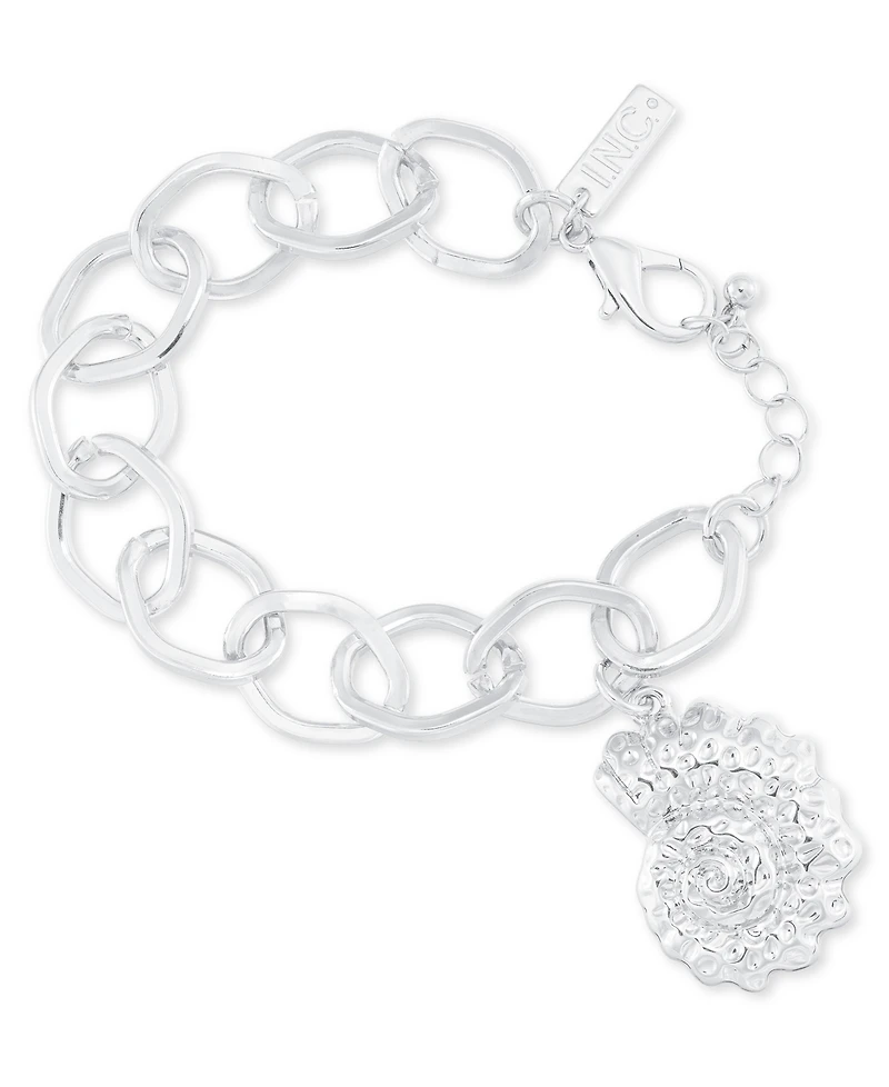I.n.c. International Concepts Rhodium-Plated Textured Shell Charm Link Bracelet, Exclusively at Macy's