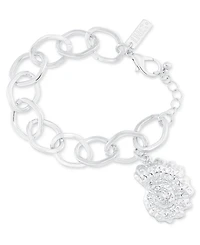 I.n.c. International Concepts Rhodium-Plated Textured Shell Charm Link Bracelet, Exclusively at Macy's