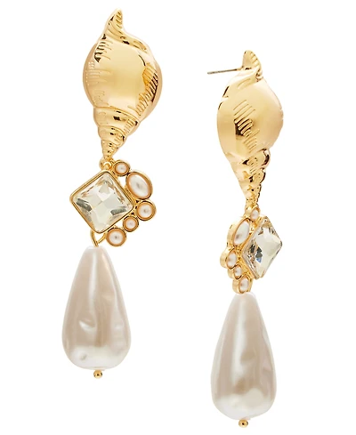 I.n.c. International Concepts Gold-Tone Crystal & Imitation Pearl Shell Linear Drop Earrings, Exclusively at Macy's
