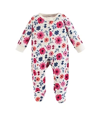Touched by Nature Baby Girls Organic Cotton Sleep and Play, Garden Floral 6-Piece, 6-9 Months