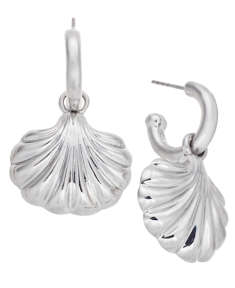 On 34th Silver-Tone Shell Charm Hoop Earrings, Exclusively at Macy's
