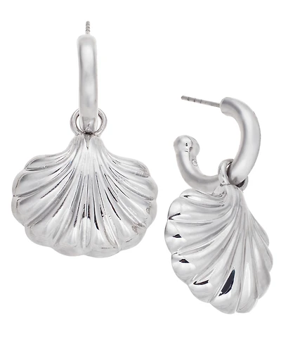 On 34th Silver-Tone Shell Charm Hoop Earrings, Exclusively at Macy's