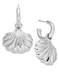 On 34th Silver-Tone Shell Charm Hoop Earrings, Exclusively at Macy's