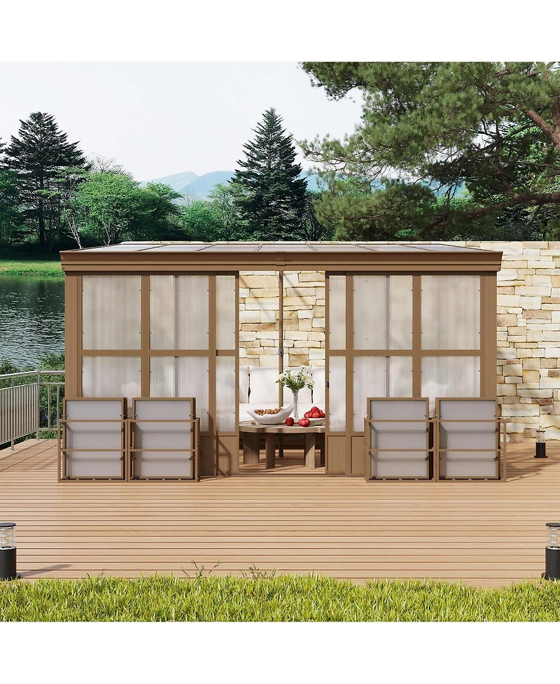 Mondawe 12x14FT Wall Mounted Solarium with Sloping Polycarbonate Roof
