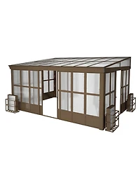 Mondawe 12x16FT Lean-to Sunroom,Wall Mounted Solarium with Sloping Polycarbonate Roof