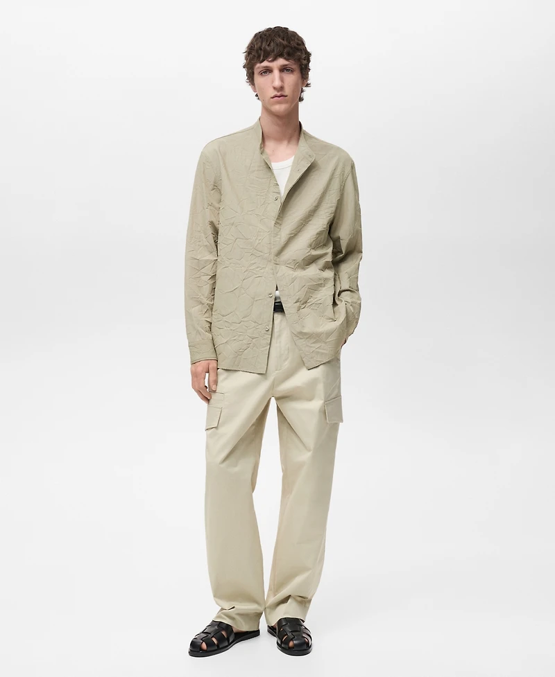 Mango Men's Wrinkled-Effect Crew Neck Shirt