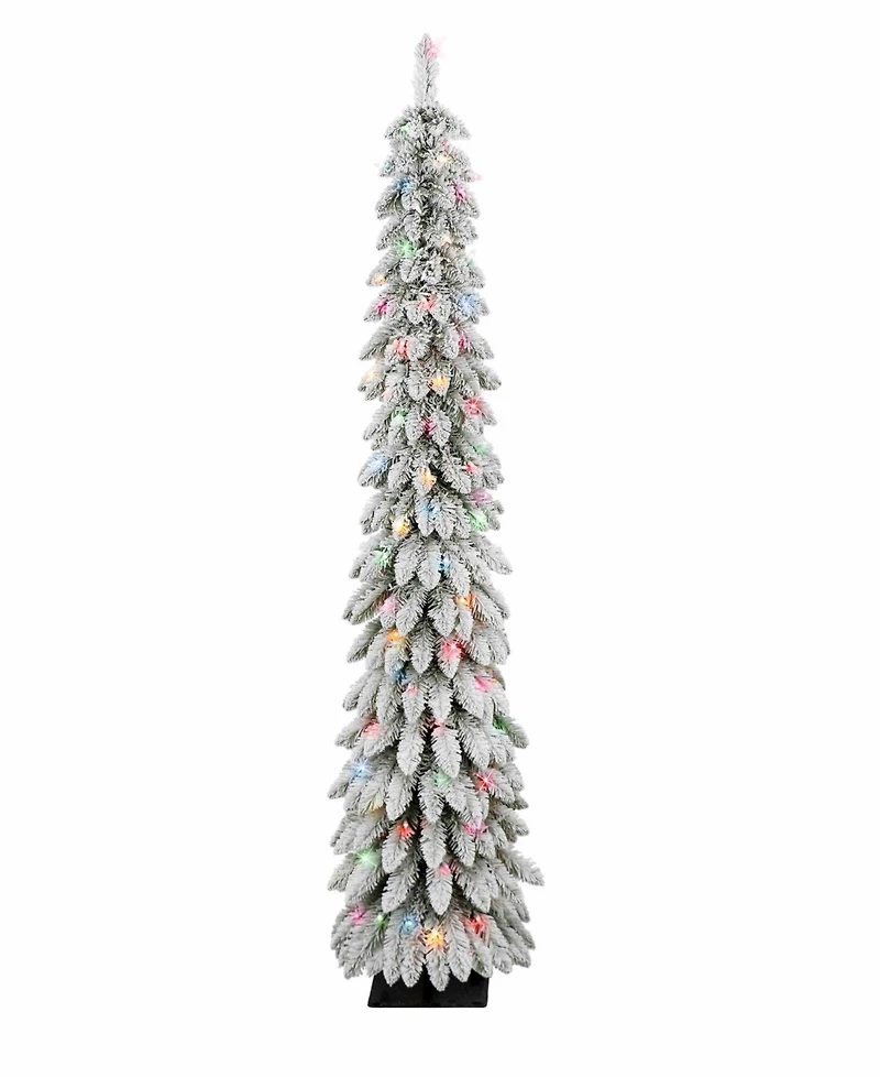 Puleo 6FT Pre-Lit Flocked Alpine Pencil Tree
