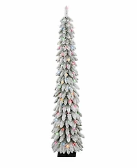 Puleo 6FT Pre-Lit Flocked Alpine Pencil Tree
