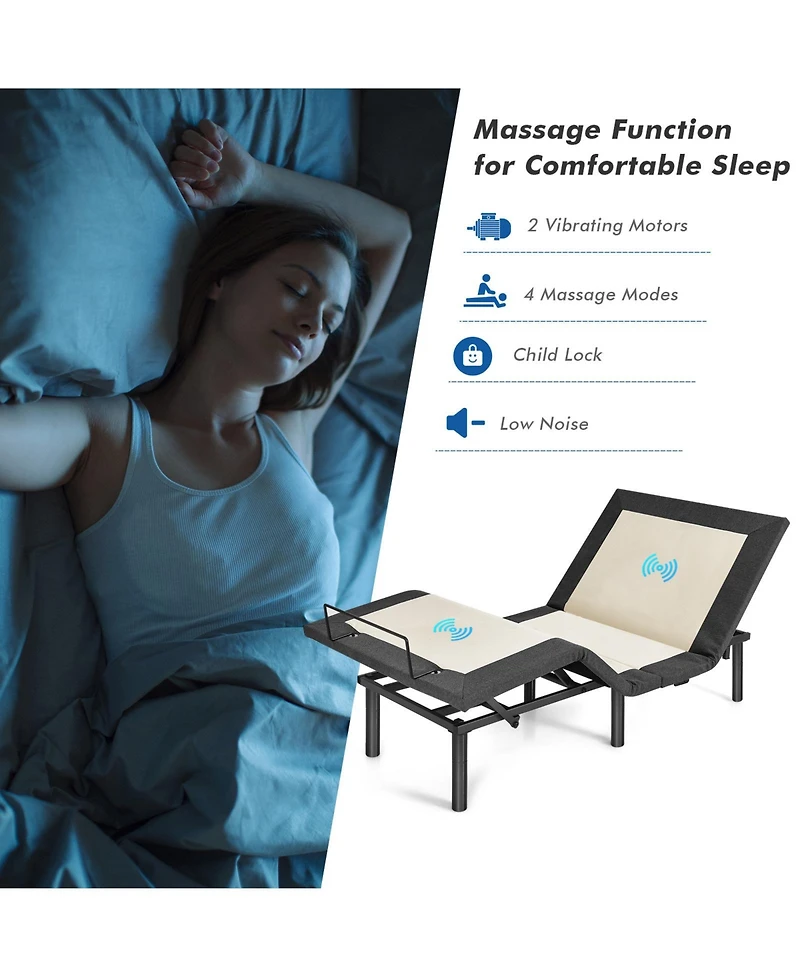 Twin Size Adjustable Bed Base Electric Bed Frame with Massage Modes