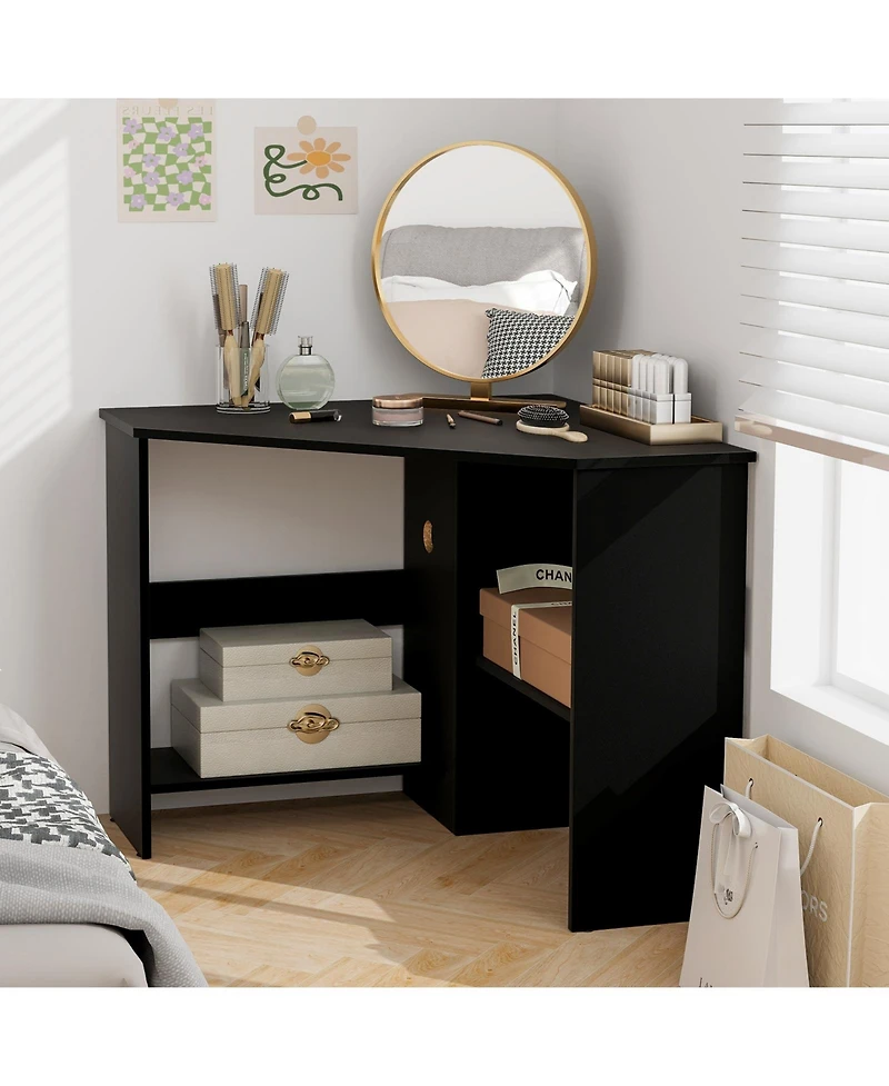 Corner Computer Desk Triangle Writing Workstation with Storage Shelf