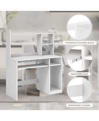 Home Office Computer Desk with Bookcase Keyboard Tray and Cpu Stand