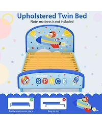 Wood Upholstered Twin Bed Platform with Slat Support