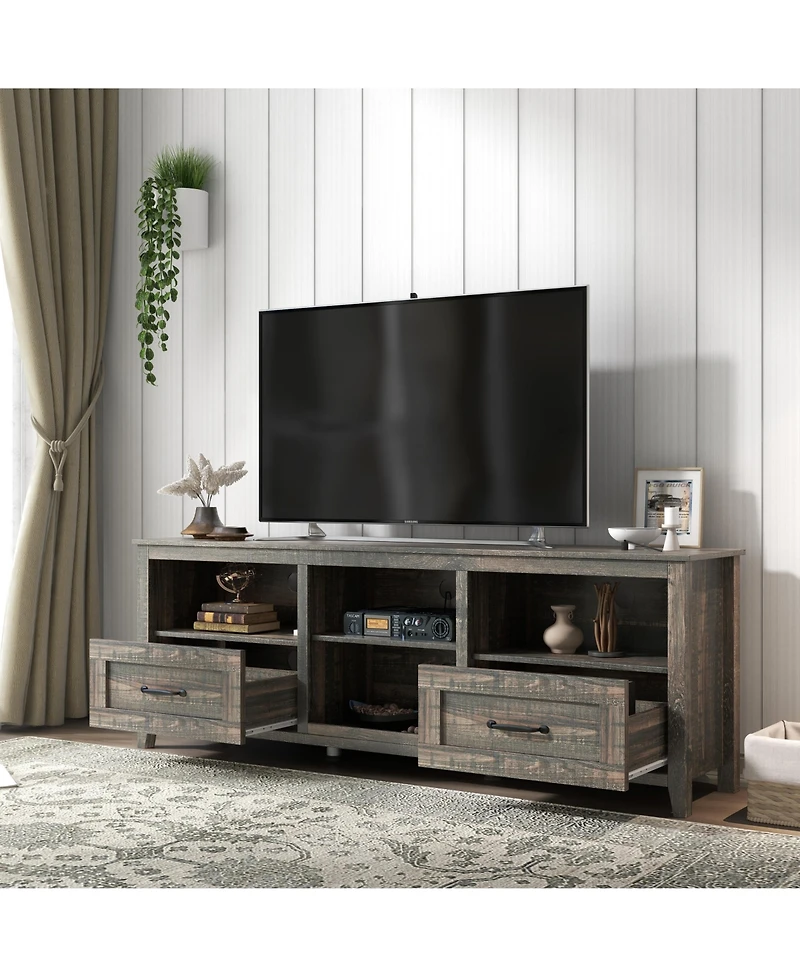 70.08 Inch Tv Stand with 2 Drawers & 4 Storage Shelves Morden Media Console Entertainment Center for Living Room or Bedroom, Grey Walnut