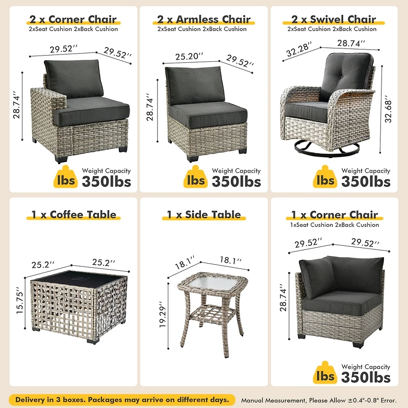 Xizzi 9 Pieces Outdoor Patio Furniture Set,Rattan Sectional Sofa Couch,Outside Coversation Set with Extra Deep Swivel Chairs and Solar Coffee Table fo