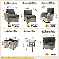 Xizzi 9 Pieces Outdoor Patio Furniture Set,Rattan Sectional Sofa Couch,Outside Coversation Set with Extra Deep Swivel Chairs and Solar Coffee Table fo