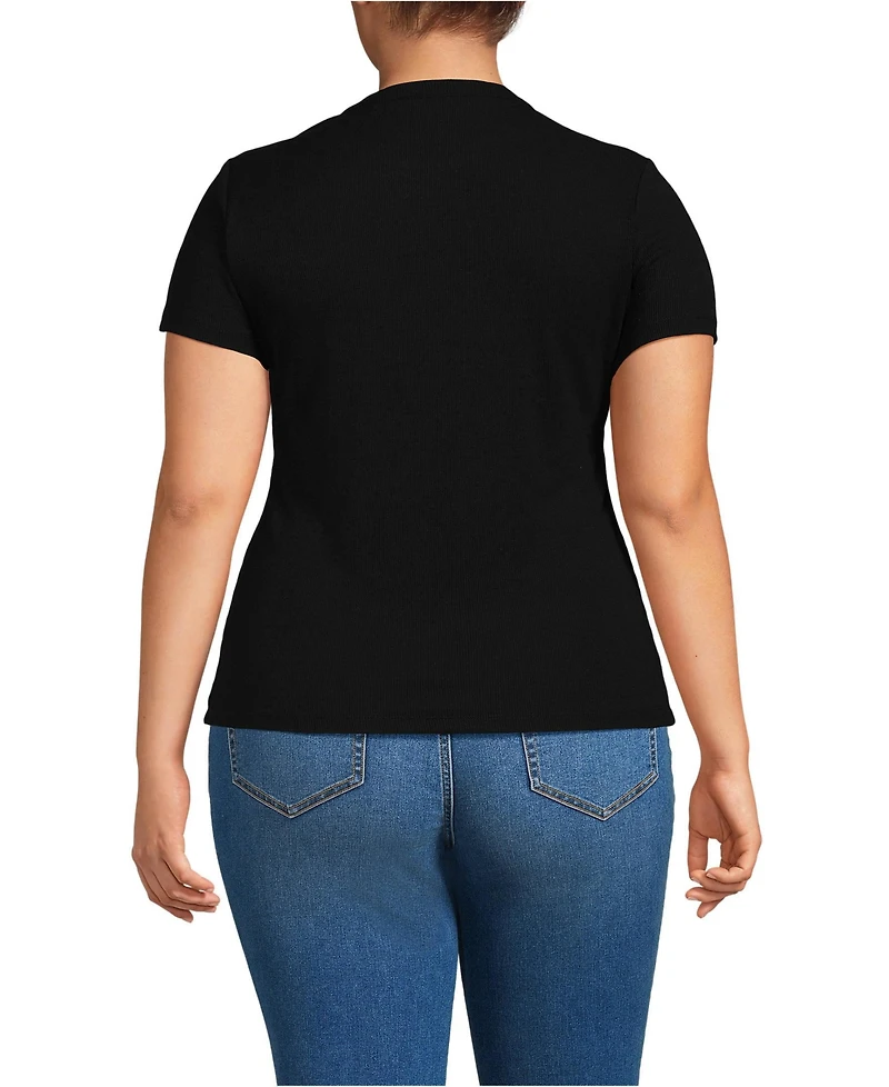 Lands' End Plus Drapey Rib Fitted Short Sleeve Mini T-Shirt
