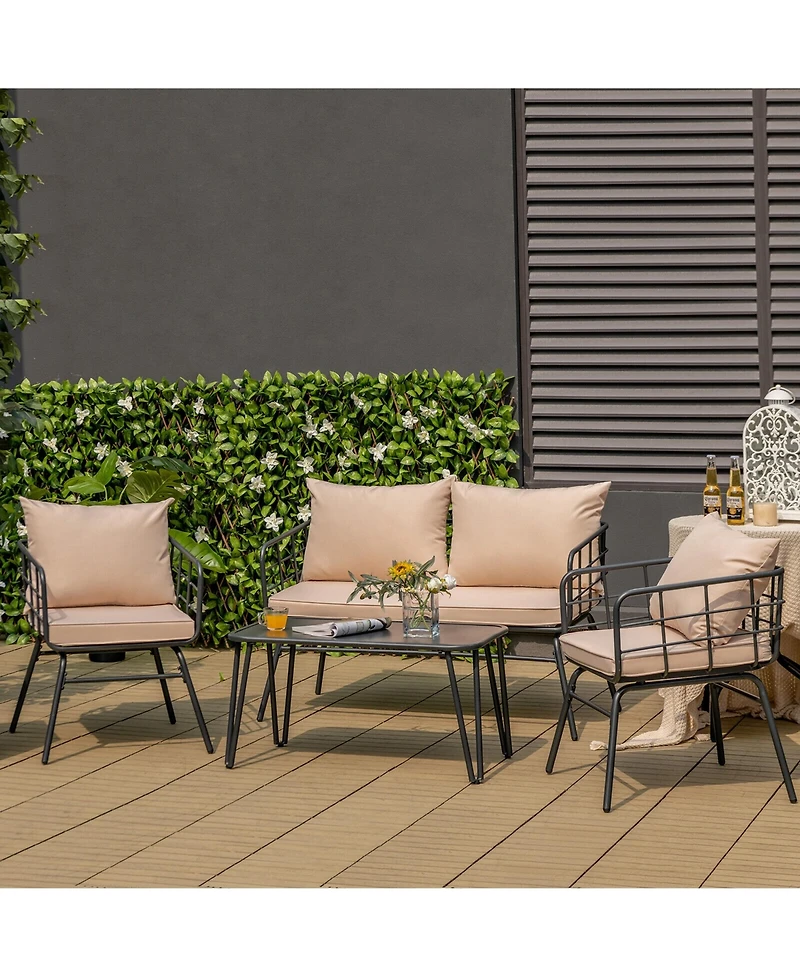 Gymax 4 Piece Steel Structure Outdoor Furniture Set Patio Conversation Set w/ Cushions