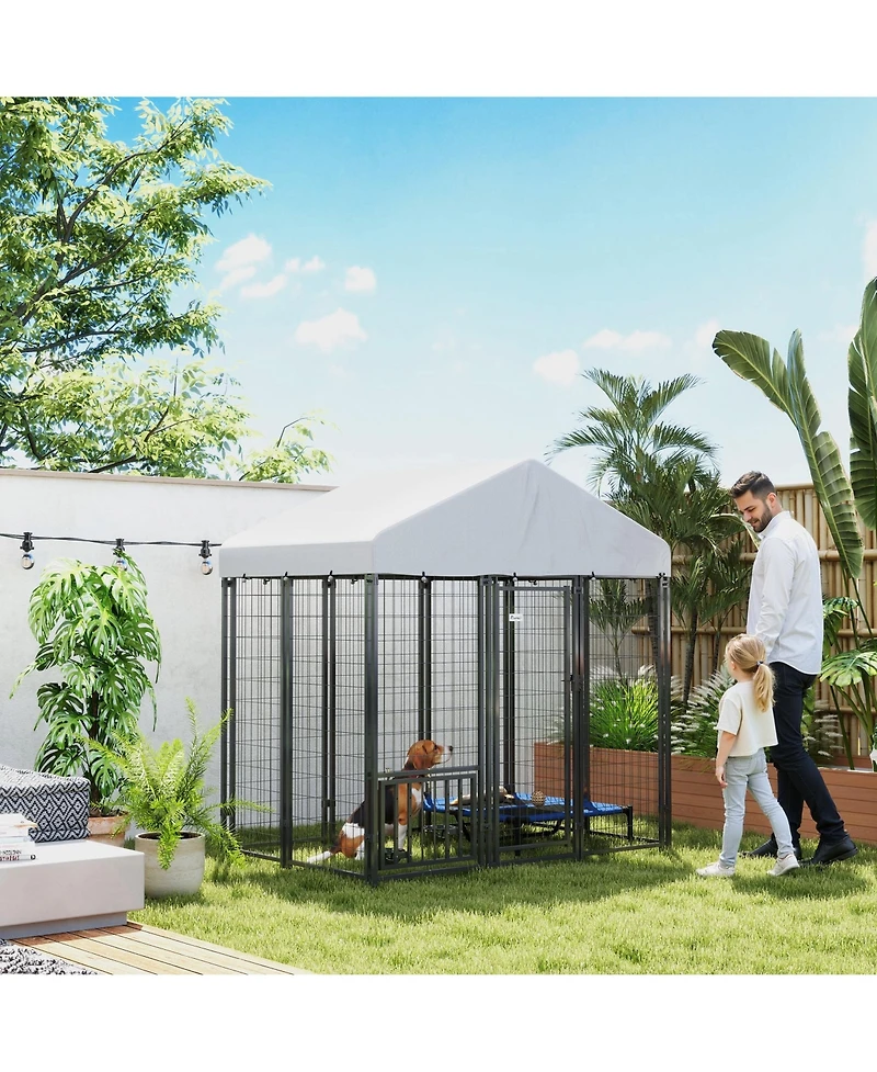 PawHut 5.9' x 4' x 6' Outdoor Dog Kennel with Rotating & Adjustable Bowls