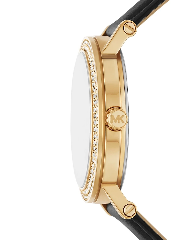 Michael Kors Women's Corey Three-Hand Black Leather Watch, 38mm