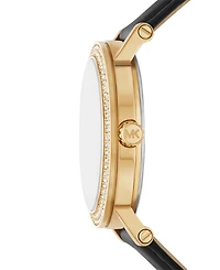 Michael Kors Women's Corey Three-Hand Black Leather Watch, 38mm