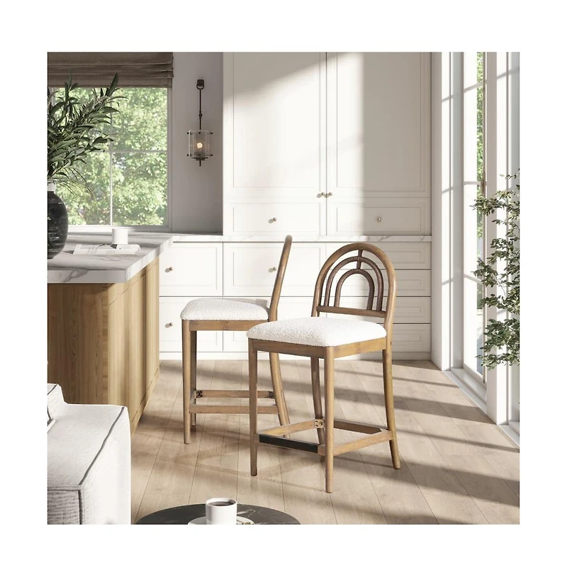 Set of 2 27" Arched Back Counter Stools, Upholstered Boucle Bar Chairs with Solid Wood Frame-The Pop Home