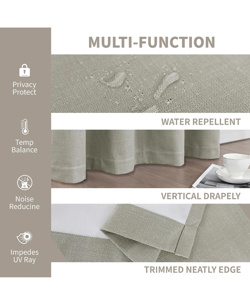 100% Blackout Linen Blend Texture Grommet Curtain Pair(2 Panels