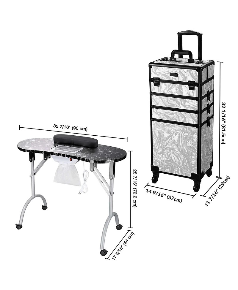 Byootique Folding Manicure Nail Table 4in1 Rolling Makeup Train Case Cb Dusk