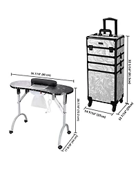 Byootique Folding Manicure Nail Table 4in1 Rolling Makeup Train Case Cb Dusk