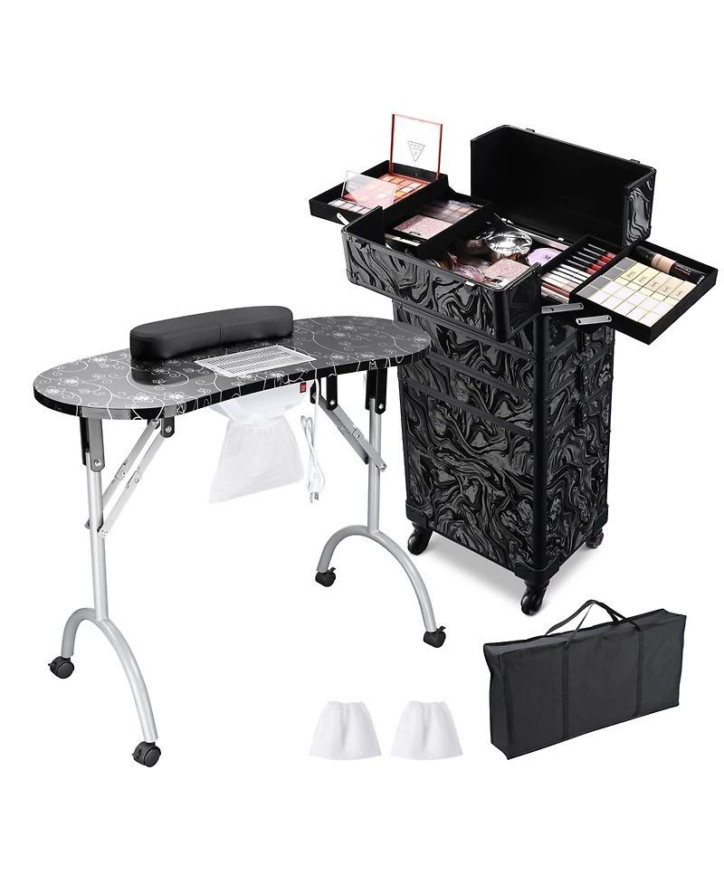 Byootique Folding Manicure Nail Table 4in1 Rolling Makeup Train Case Cb Dusk