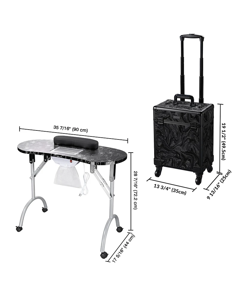Byootique Manicure Table Nail Desk & Rolling Makeup Train Case Kit Salon Cb Dusk