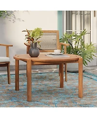 LuxenHome Natural Wooden Outdoor Coffee Table, Round Solid Wood Patio Table