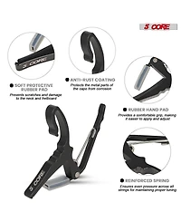 5Core Capo Acoustic Electric Guitar String Clip + 6Pcs Picks Celluloid Carry Bag - Al Blu