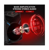 SereneLife 12" Bluetooth Pa Speaker & Mic System with Led Lights, 800W