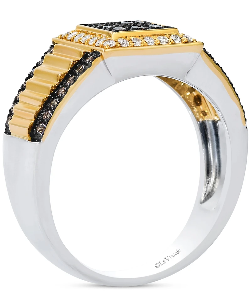 Le Vian Chocolatier Men's Chocolate Diamond & Vanilla Diamond Square Cluster Ribbed Ring (1/2 ct. t.w.) in 14k Gold & Sterling Silver