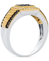 Le Vian Chocolatier Men's Chocolate Diamond & Vanilla Diamond Square Cluster Ribbed Ring (1/2 ct. t.w.) in 14k Gold & Sterling Silver