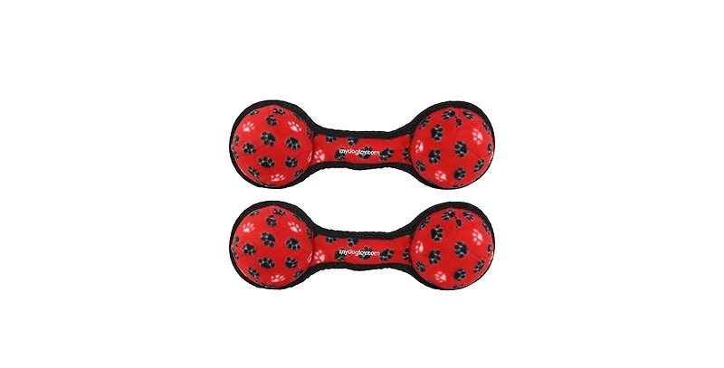 Tuffy Ultimate 2 Ball Tug Red Paw, 2 Pack Durable Squeaky Dog Toy