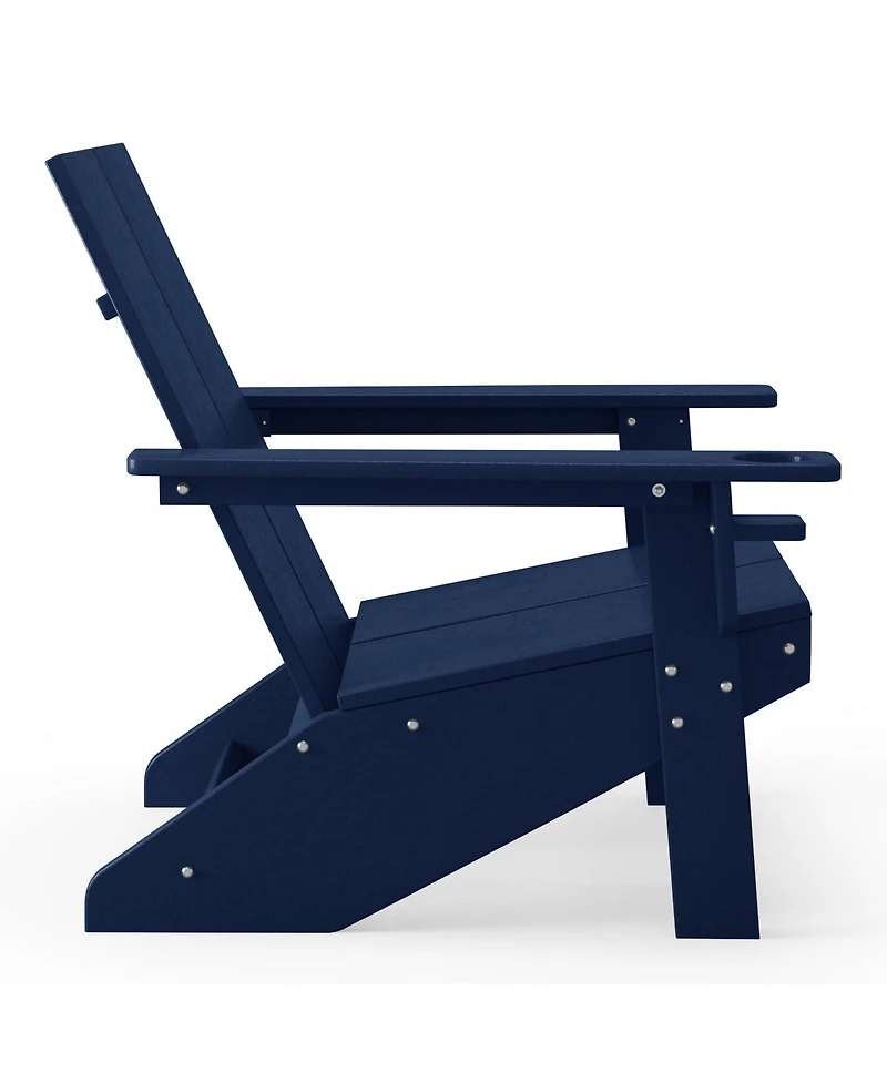 Outdoor 4-Piece Hdpe Modern Adirondack Chairs Set with Folding Patio Ottomans and Cup Holder