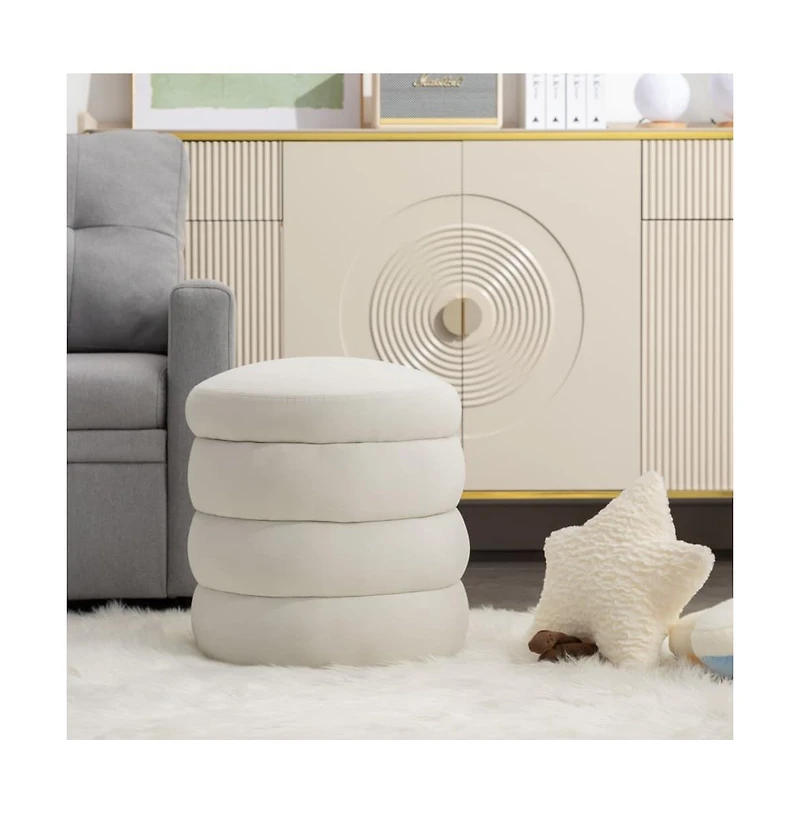 Velvet Upholstered Round Ottoman, Soft Footrest Stool, Elegant Accent for Living Room & Bedroom-The Pop Home