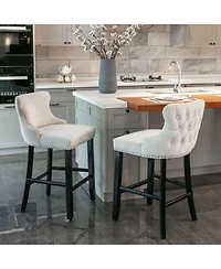 Velvet Upholstered Bar Stools with Button Tufted Wingback, Counter Height Chairs, Set of 2-The Pop Home
