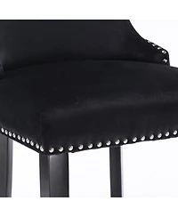 Set of 2 Velvet Counter Height Stools, 26.7" Upholstered Wingback Chairs with Button Tufted Backrest for Kitchen Island-The Pop Home