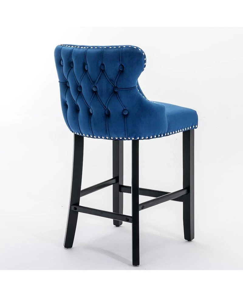 Set of 2 Velvet Counter Height Stools, 26.7" Upholstered Wingback Chairs with Button Tufted Backrest for Kitchen Island-The Pop Home