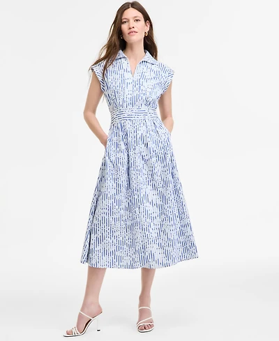 kensie Women's Striped Floral-Embroidered Midi Dress