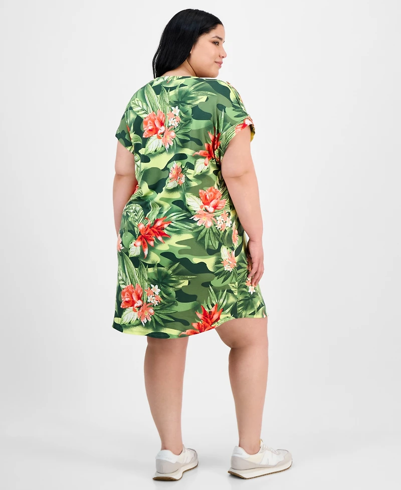 Full Circle Trends Trendy Plus Size Button-Shoulder Dress