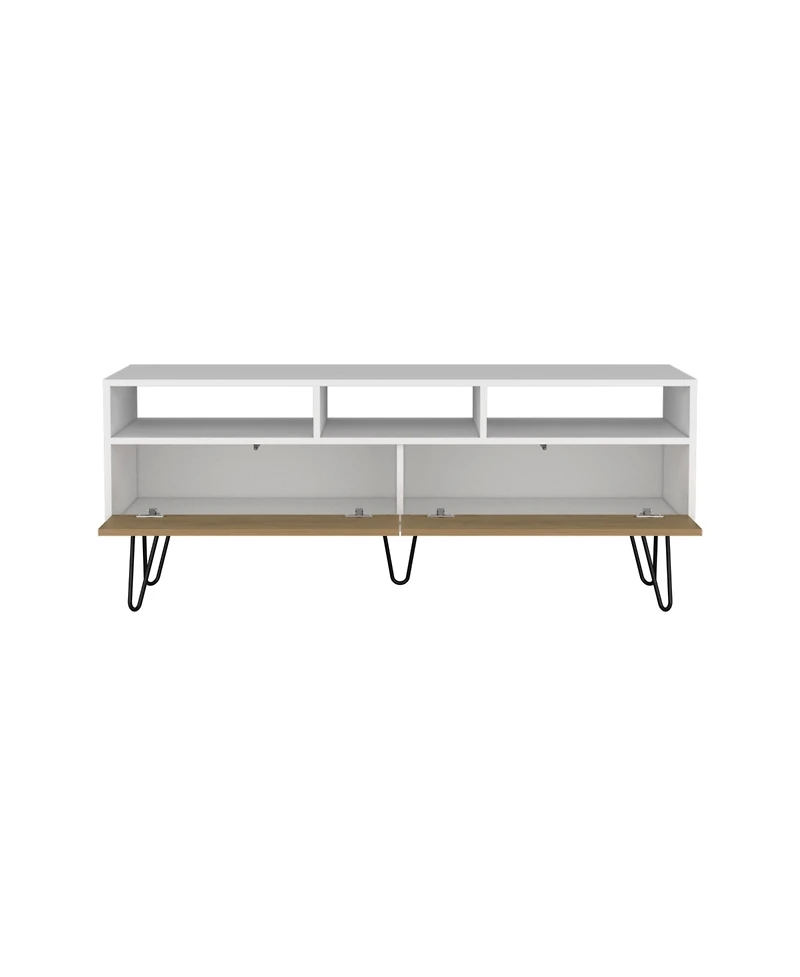 Salunga Tv Stand, 2 Doors, 3 Shelves, 5 Legs, White/Natural Oak