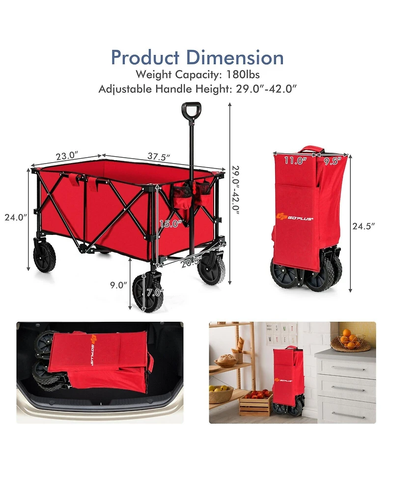 Outdoor Folding Wagon Cart with Adjustable Handle and Universal Wheels