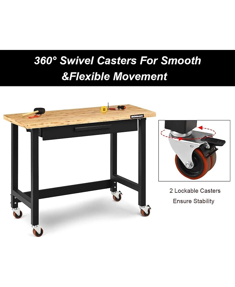 Mobile Workbench with Lockable Casters for Home Work Use