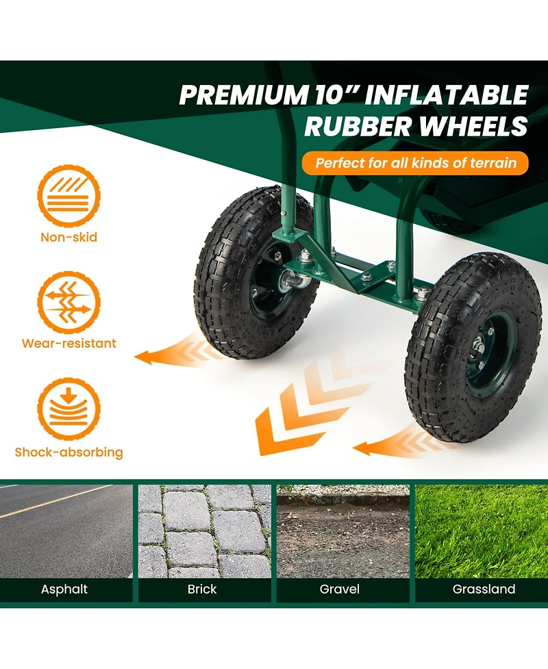 Rolling Garden Cart with Height Adjustable Swivel Seat and Storage Basket